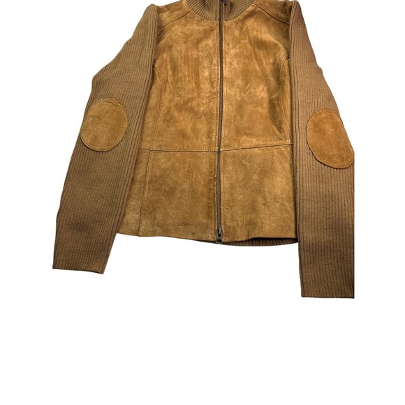 Covington Womens Brown Suede Leather Knit Wool Blend Jacket Elbow Patches Size L - Picture 3 of 5